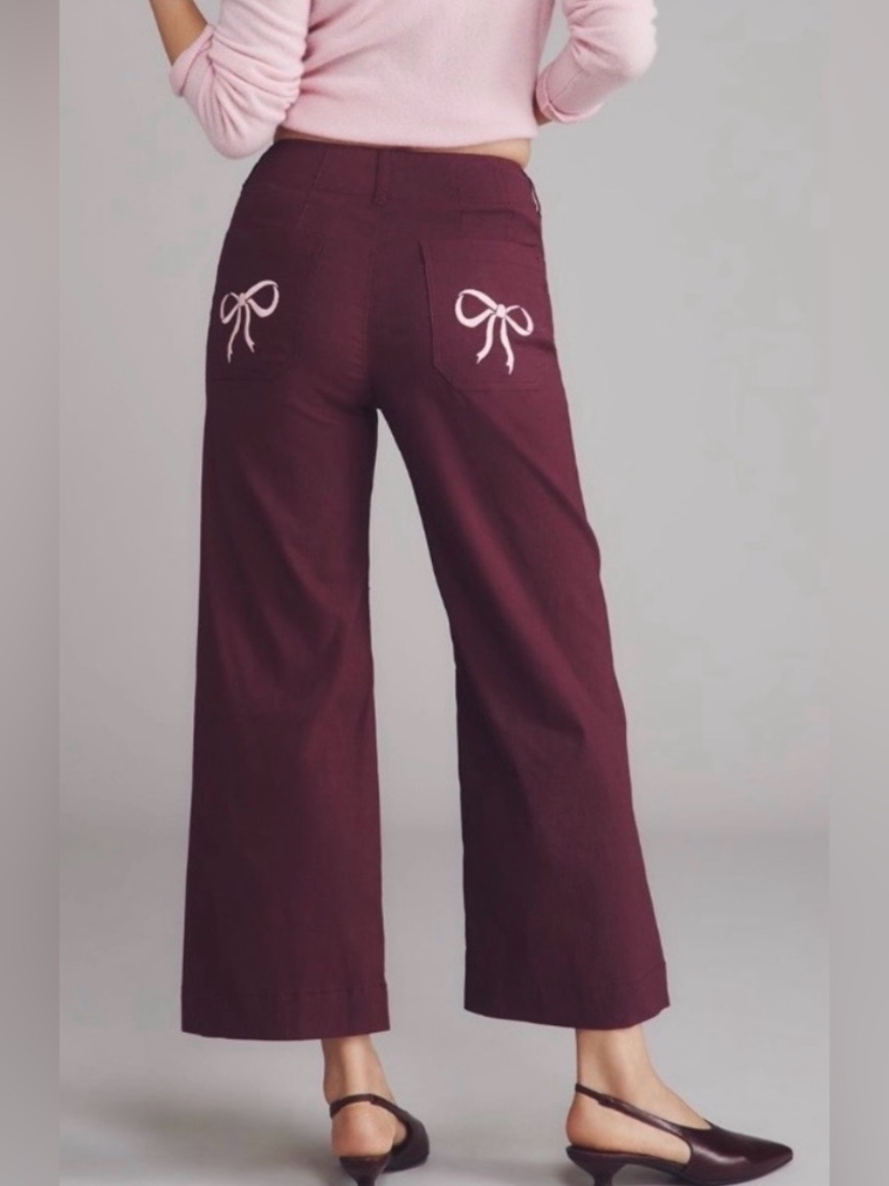 ANTHROPOLOGIE Maeve Colette bow pocket crop wide leg pants dried plum size 26P